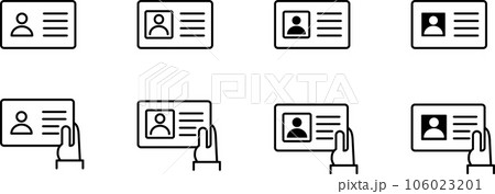 シンプルな身分証と提示する手の線画アイコンセット シンプルな身分証と提示する手の線画アイコンセット 106023201