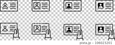 シンプルな身分証と提示する手の線画アイコンセット シンプルな身分証と提示する手の線画アイコンセット 106023201