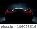 Generic and unbranded sport car on a dark smoky background, 3D illustration 106023616