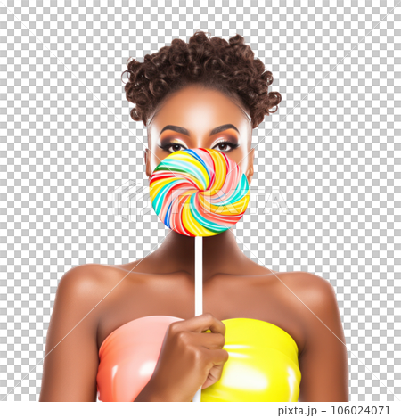 Beautiful Woman Eating Big Pink Lollipop isolated.のイラスト素材 [106024071] -  PIXTA