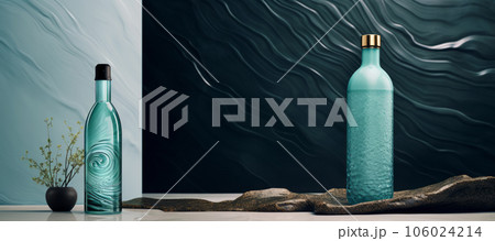 Blank banner of bottle template for luxury skin care lotion or tonic. Generative AI 106024214