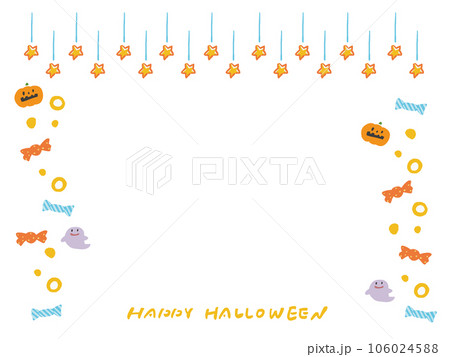 ハロウィンの星とかぼちゃとおばけの手描き風かわいいフレームイラスト	 106024588