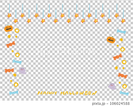 ハロウィンの星とかぼちゃとおばけの手描き風かわいいフレームイラスト	 106024588