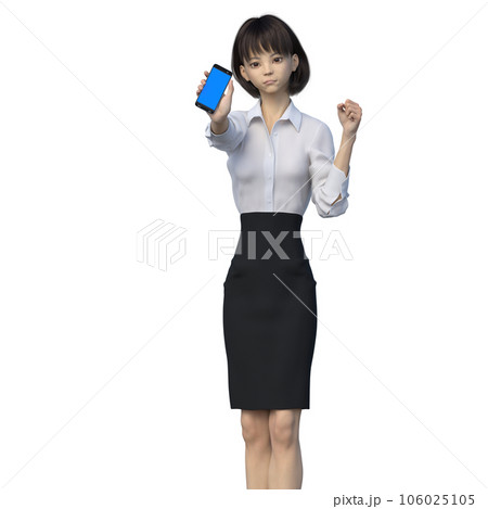スマートフォンを見せるビジネスウーマン　ユニフォーム perming3DCGイラスト素材 106025105