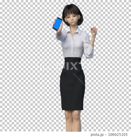 スマートフォンを見せるビジネスウーマン　ユニフォーム perming3DCGイラスト素材 106025105