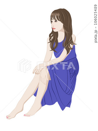 膝に手を置き座る女性イラスト 106025489