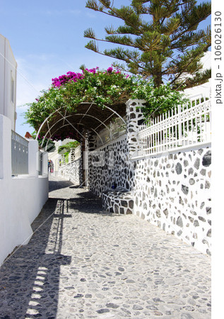 サントリーニ島のイアの町の石畳の路地 106026130