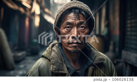 スラム街に住む浮浪者・ホームレス・物乞いの高齢者男性（Generative AI） 106026138