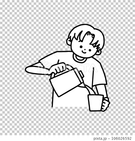 お湯を注ぐ男性・線画 お湯を注ぐ男性・線画 106026592