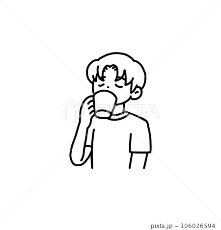 眼を閉じて飲み物を飲む男性・線画 眼を閉じて飲み物を飲む男性・線画 106026594