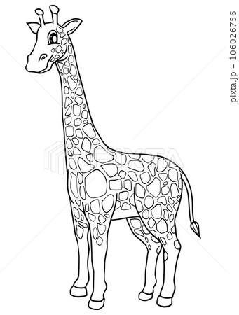Cute Cartoon Style Giraffe for Kids Coloring Book on iSolated White Background, Simple Style outline for Kids to coloring.  106026756