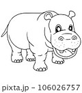 Cute Cartoon Style Hippopotamus for Kids Coloring Book on iSolated White Background, Simple Style outline for Kids to coloring.  106026757