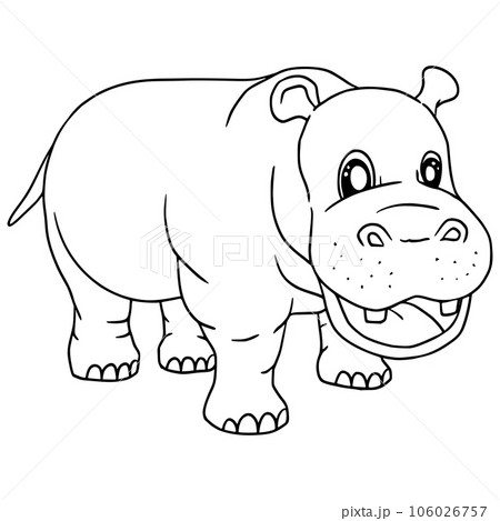 Cute Cartoon Style Hippopotamus for Kids Coloring Book on iSolated White Background, Simple Style outline for Kids to coloring.  106026757