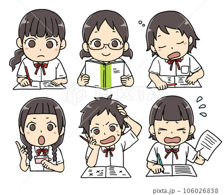 勉強を頑張る夏の女子セット 106026838