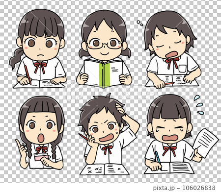 勉強を頑張る夏の女子セット 106026838