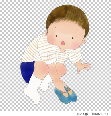 整理脫下的鞋子的男孩 106026964