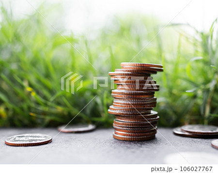 Stack Coin Closeup on Green Nature,Bank Currency Thai. Plan Income Investment Growth Cash and Saving for 2023 New Year,for Salary,Rate,Stock Market,Credit,Loan,Business or Treasury Finance concept. Stack Coin Closeup on Green Nature,Bank Currency Thai. Plan Income Investment Growth Cash and Saving for 2023 New Year,for Salary,Rate,Stock Market,Credit,Loan,Business or Treasury Finance concept. 106027767