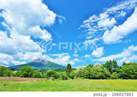 青森県　夏の青空と岩木山 106027861