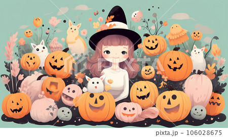 パステルカラーのエレガントな女の子のハロウィーンイラスト、AI生成画像 パステルカラーのエレガントな女の子のハロウィーンイラスト、AI生成画像 106028675