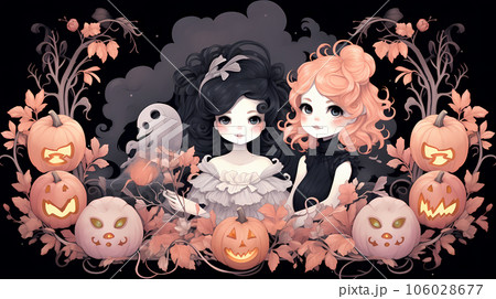 パステルカラーのエレガントな女の子のハロウィーンイラスト、AI生成画像 パステルカラーのエレガントな女の子のハロウィーンイラスト、AI生成画像 106028677