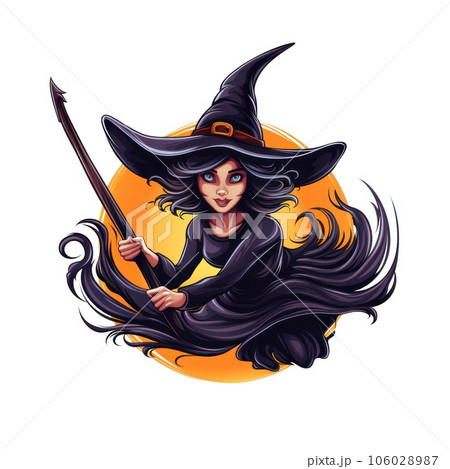 cartoon witch flies on a broomstick on a white background . cartoon witch flies on a broomstick on a white background . 106028987