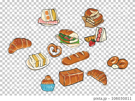吹き出しとパンの手書きイラストセット 106030811