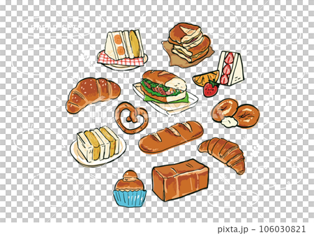 語音氣泡與麵包的手寫插圖集 106030821
