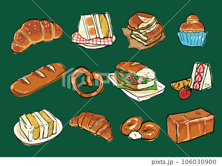 パンの手書きイラストセット パンの手書きイラストセット 106030900