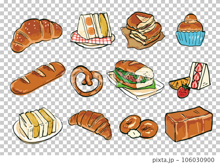 パンの手書きイラストセット パンの手書きイラストセット 106030900