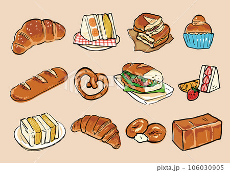 パンの手書きイラストセット 106030905