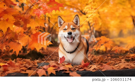 柴犬と秋2のイラスト素材 [106031174] - PIXTA