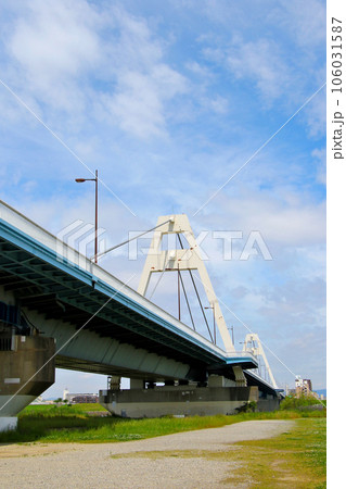 淀川河川公園太子橋地区から望む豊里大橋 106031587