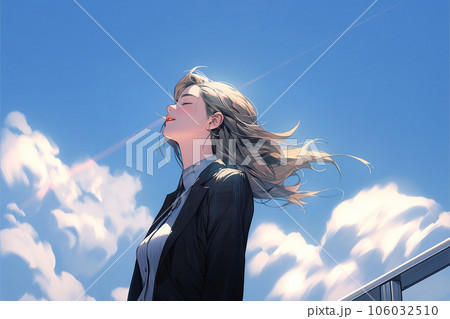 みあげる空 空を見上げる女性 AI画像のイラスト素材 [106032510] - PIXTA