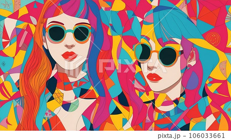 カラフルで鮮やかな色使いの抽象的で幾何学的なモダンアート 106033661