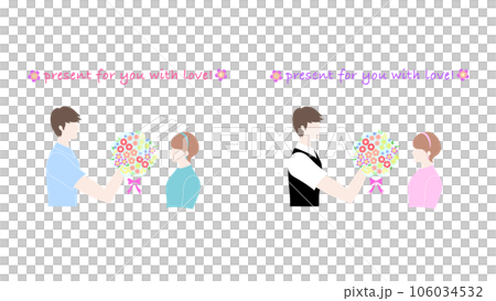 Present a bouquet from a man to a woman 106034532