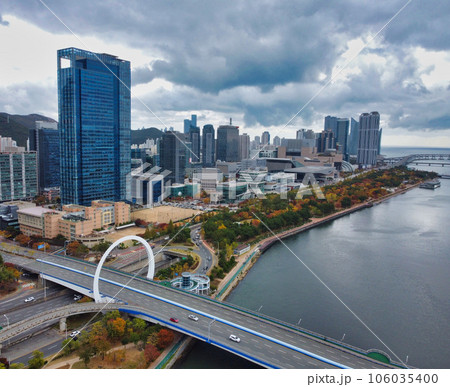 Aerial View of Autumn Centum City, Haeundae, Busan, South korea, Asia Aerial View of Autumn Centum City, Haeundae, Busan, South korea, Asia 106035400