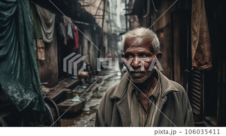 スラム街に住む浮浪者・ホームレス・物乞いの高齢者男性（Generative AI） 106035411