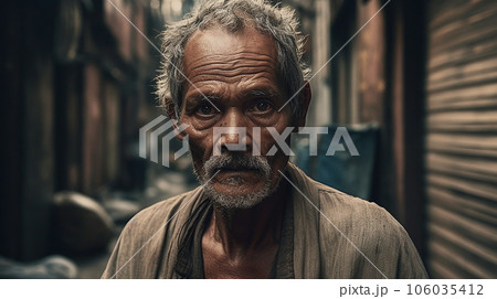 スラム街に住む浮浪者・ホームレス・物乞いの高齢者男性（Generative AI） 106035412