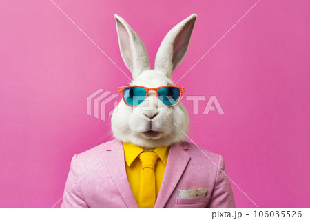 Heavy Bunny Anthropomorphic Bright Colors Trendy Coo, Generative AI 106035526
