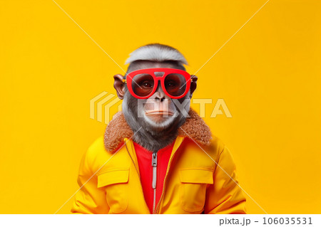 Heavy cheerful Cyrnosa monkey anthropomorphic brig, Generative AI 106035531