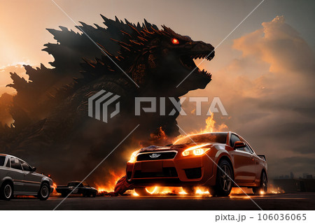 駐車禁止ポスター　怪獣に踏み潰される車　4 106036065