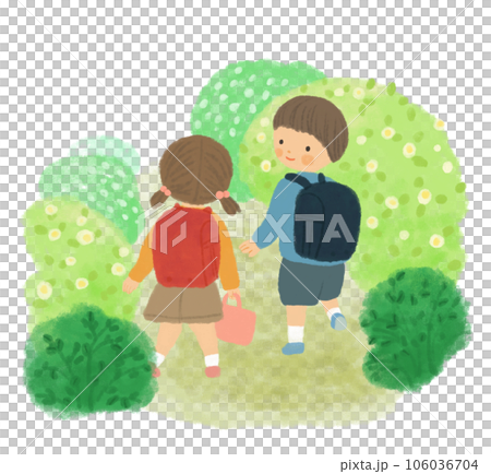 放課後に寄り道をする子どもたち 106036704