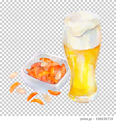 Watercolor illustration Set of draft beer and persimmon seeds 106036710