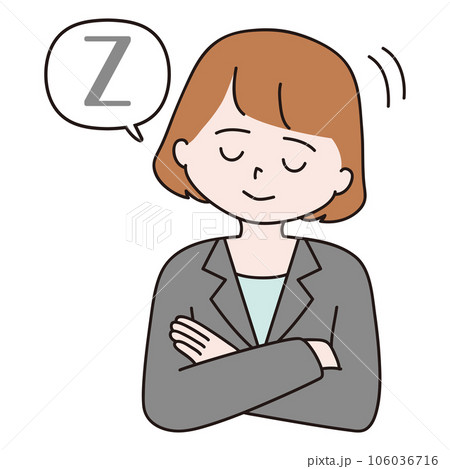 腕を組む　スーツ　居眠り　寝言を言う女性 106036716