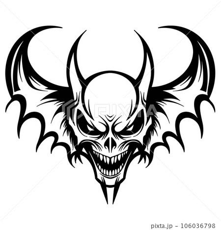 A Scary devil head with wings in a vintage style of illustration 106036798