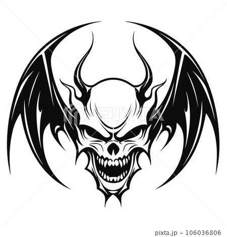A devil head with dragon wings in a vintage style mascot of illustration A devil head with dragon wings in a vintage style mascot of illustration 106036806