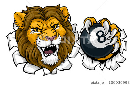 Lion Angry Pool 8 Ball Billiards Mascot Cartoon 106036998