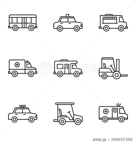 Car icons set. Transport types on white background. 106037300