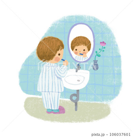 洗面台で歯磨きする子ども 106037601