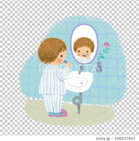 洗面台で歯磨きする子ども 106037601